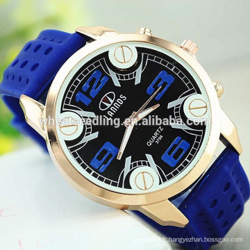 Montre bleu militaire en silicone noir en caoutchouc en caoutchouc Slim Silicone Sport Watch